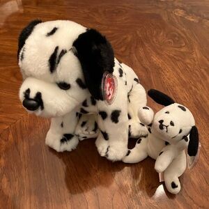 Ty Dotty the dog Beanie Baby Beanie Buddy set of 2. Pet free and smoke free home